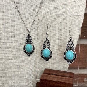 Faux Turquoise Leaf Necklace and Earring Set